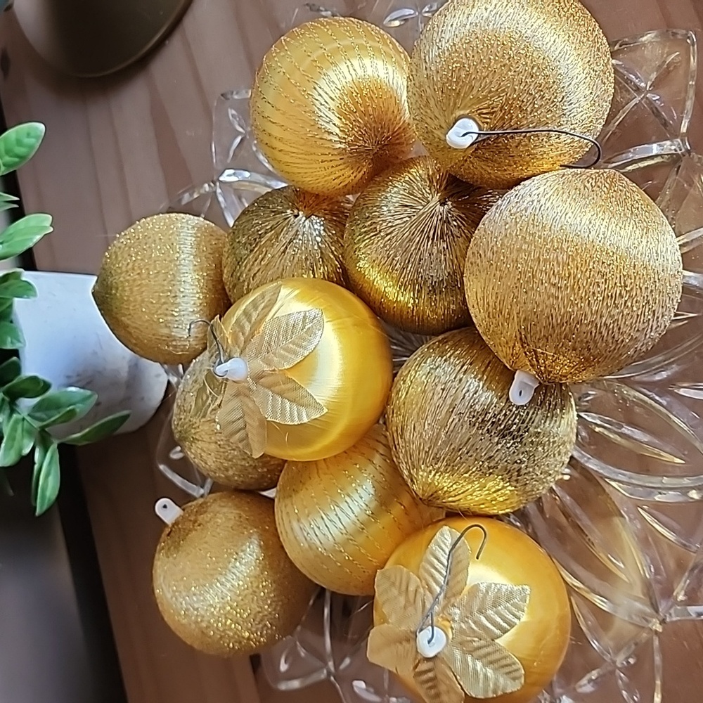 Vintage Alderbrook gold satin sheen Christmas ornaments